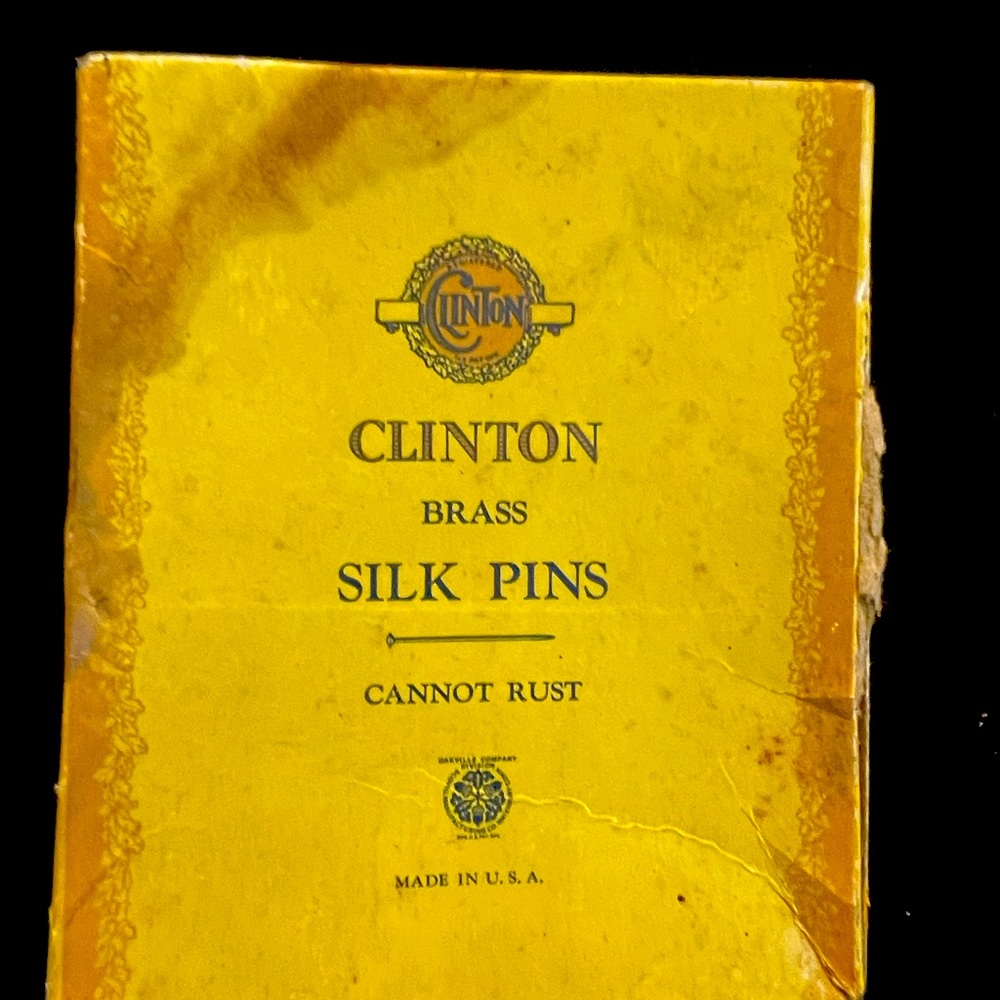 Antique Clinton Brass Silk Pins from the 1940’s! Box and the individual papers!